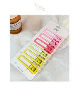 Chic dopamine color rectangular duckbill hair clips set, cute geometric hair styling pins.