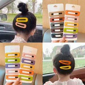 Ensemble de pinces à cheveux carrées en cuir de style coréen, jolies pinces de côté pour filles.
