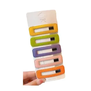 Ensemble de pinces à cheveux carrées en cuir coloré style coréen pour coiffure tendance