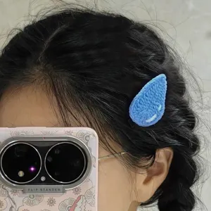 Blue plush teardrop hair clip cute knitted side bang clip funny hair accessories