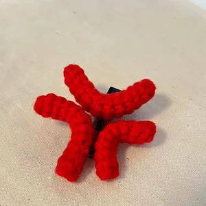 Cute red plush angry expression hair clip, creative knitted side bangs hairpin for women.