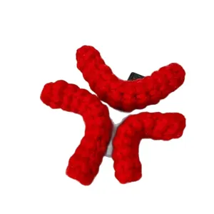 Cute red crochet angry symbol hair clip, funny plush barrette for stylish daily wear.