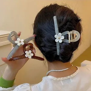 Molla per capelli floreale color gelatina, grande clip per acconciatura elegante e coda di cavallo.