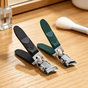 Cortauñas de acero inoxidable antisalpicaduras, herramienta de manicura portátil con mango ergonómico.