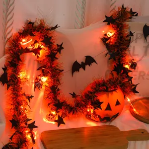 Halloween LED tinsel garland lights string party hanging decoration props with pumpkin.