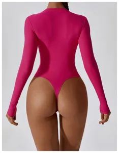 Body perizoma manica lunga rosa sexy slim fit yoga danza sportiva dettaglio posteriore