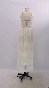 Weißes Spitzenkleid rückenfreies tiefes V-Ausschnitt langes sexy Abendkleid Neuheit