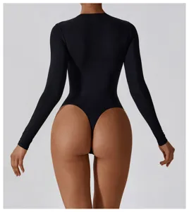 Body tanga manica lunga nero vista dettaglio, vestibilita aderente elastica per danza ballet.
