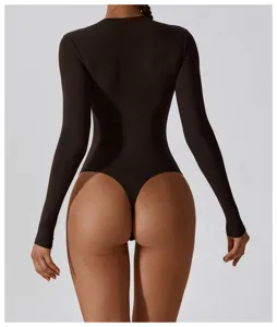 Body tanga nero a maniche lunghe da donna, vestibilità slim elastica sexy danza classica.