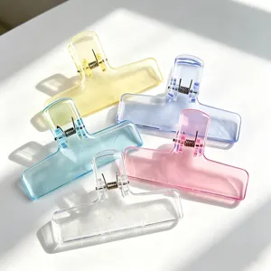 Set of colorful translucent wide plastic clips for office, journal and home storage.