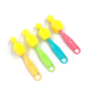 Set de cepillo para biberón con cabezal de esponja y mango colgante, limpieza diaria.