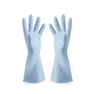 Durable light blue household cleaning gloves with long cuff waterproof non-slip design.