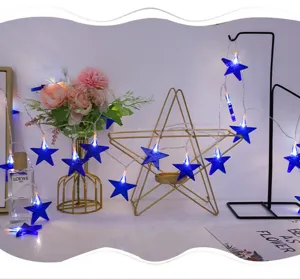 Blauwe ster LED lichtketting voor vakantie feestdecoratie, batterij gevoede lampen.