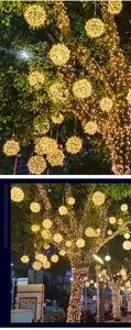 Outdoor waterproof LED rattan ball string lights for street tree decoration holiday lighting.