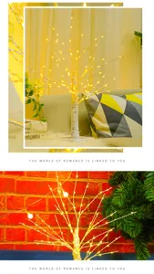 LED birch tree light, copper wire string lights, holiday room decor table lamp, warm white.