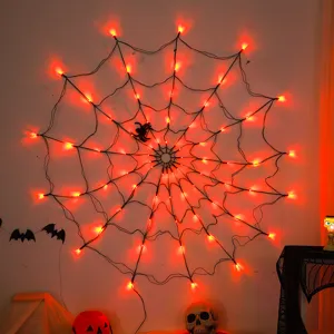 Halloween Decorativo Telaraña Colgante Cadena de Luces LED Terror Ambiente Configuración Fiesta Pared Decoración Luz con Araña