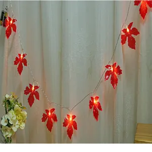 LED maple leaf string light, battery powered autumn decor for holiday party indoor lighting.