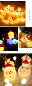 Christmas LED string lights, cute Santa Claus and snowman lamp decor for holiday party.