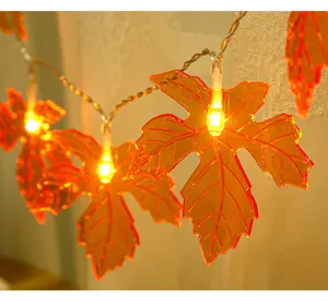 LED maple leaf string lights for autumn, Thanksgiving and Christmas decoration, warm glow.