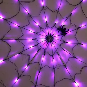 Halloween cadena de luces LED de telaraña violeta para decoración pared interior