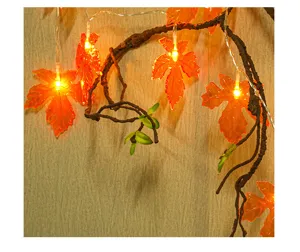 LED maple leaf string lights for autumn decoration, battery powered warm fairy lights.