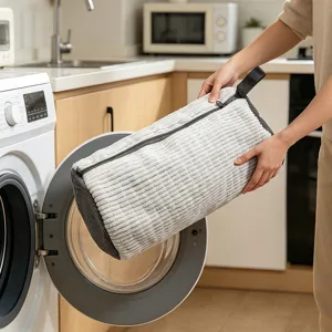 Bolsa de lavado cilíndrica para zapatos en lavadora, bolsa protectora de malla con cremallera.