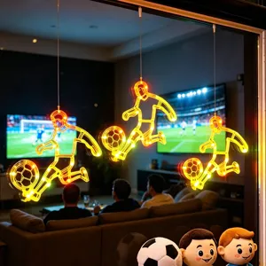 LED soccer player hanging window light, creative neon atmosphere decorative light for room decor.