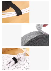 Nahaufnahme von schwarzem Nylon Klettverschluss Kabelbinder, zeigt Textur und Bündelung.