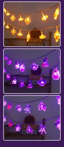 Guirnalda de luces LED de Halloween detalle, decoración luminosa de calabaza y cráneo para fiesta.