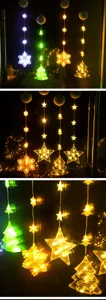 Nahaufnahmen von LED Weihnachts-Saugnapf-Hängeleuchten mit Schneeflocken- und Sternmotiven.