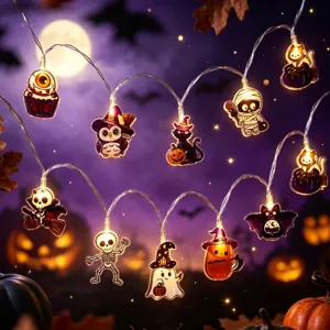 Guirnalda de Luces LED de Halloween Murciélago Cráneo Calabaza Luces Decorativas Fiesta