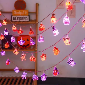 Guirnalda de luces LED de Halloween con murciélagos calaveras calabazas para decoración de fiesta.