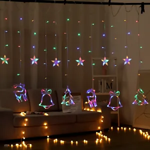 Catena luminosa LED tenda con stelle colorate renne campane decorazione stanza Natale