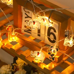 Cute animal LED string lights for bedroom decor, warm fairy lights for kids room party.
