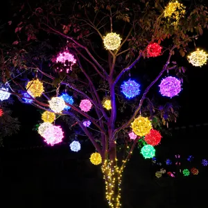 LED rattan ball lights outdoor waterproof hanging tree string lights decorative ambient globe.