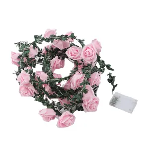 LED rose flower vine string light with green leaves for bedroom romantic party decoration setup