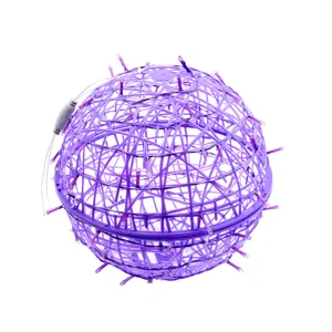 Purple LED rattan ball light outdoor decorative string light for holiday garden tree decor.