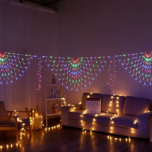 LED peacock net lights for holiday party decoration, colorful string lights for indoor and outdoor use.