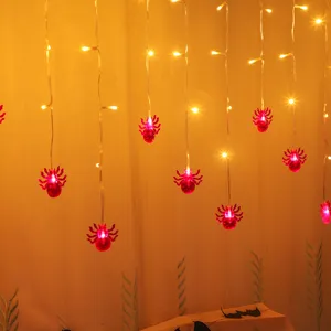 Halloween LED spider string lights, glowing party hanging decorative lights for holiday ambiance.