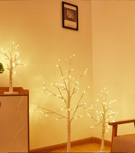 Luz de árbol de abedul LED para decoración cálida del hogar, iluminación festiva acogedora en dormitorio.