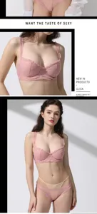Sexy halbdurchsichtiger Spitzen Push up BH und Panties Set mit niedlichem Herz Muster