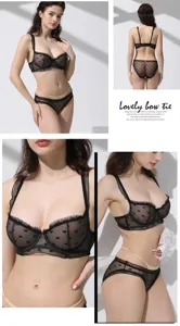 Schönes transparentes Spitzen BH und Slip Set mit süßem Herzmuster atmungsaktive Damenwäsche