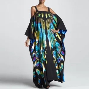 Donna Casual Poliestere Lungo Abito da Spiaggia Maxi Halter Senza Maniche Stampato Boho Vacanza Vestito Cover Up