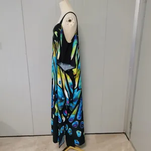 Vestito mare lungo donna copricostume maxi abito spalline stampa tropicale estate