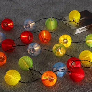 Solar LED Lichterkette bunte Stoff Lampions für Außenbereich Garten Hof Weihnachten Party Dekoration