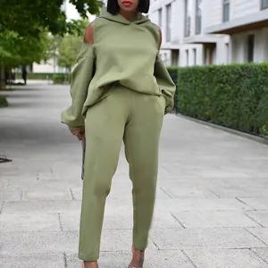 Women's Casual Urban Solid Color Cotton Hoodie Pants Set Backless Zipper Hooded Sweatshirt Long Sleeve Two-Piece Outfit