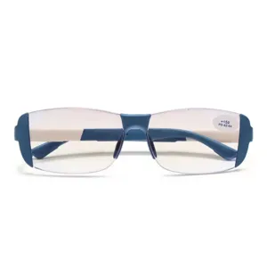 Blaue rahmenlose Blaulichtfilter Lesebrille für Damen und Herren mit Dioptrie +150.