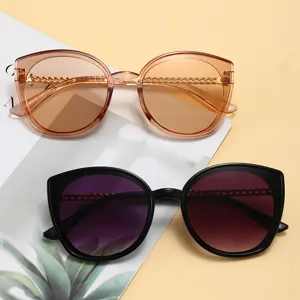 Fashion Cat Eye Plastic Metal Chain Sunglasses For Women Premium Luxury UV400 Sun Protection Vintage Shield Shades Driving Eyewear