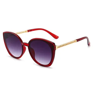 Women fashion sunglasses red frame gold chain temples gradient lenses stylish sun eyewear