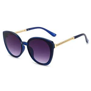 Women fashion gradient sunglasses with chic gold chain temples stylish sun protection eyewear